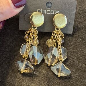 0070-Chico's Gold and Clear Dangle Earrings